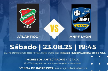 Barra do Rio Azul receberá jogo do Atlântico pelo Campeonato gaúcho de futsal série ouro 2025