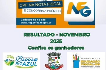 Ganhadores do Programa Nota Fiscal Gaúcha do município de Barra do Rio Azul – sorteio NOVEMBRO 2025