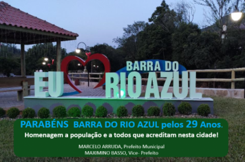 PARABÉNS BARRA DO RIO AZUL pelos 29 anos de Emancipação