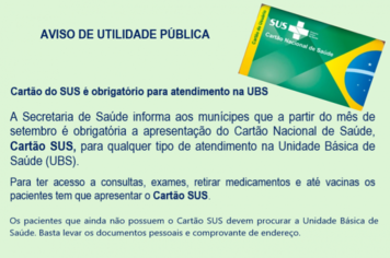 Cartão SUS é obrigatório para atendimento na UBS