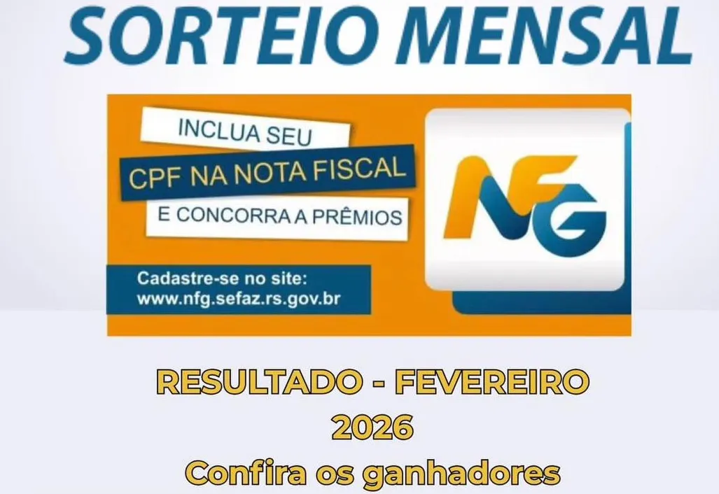 Ganhadores do Programa Nota Fiscal Gaúcha do município de Barra do Rio Azul – Sorteio FEVEREIRO 2026