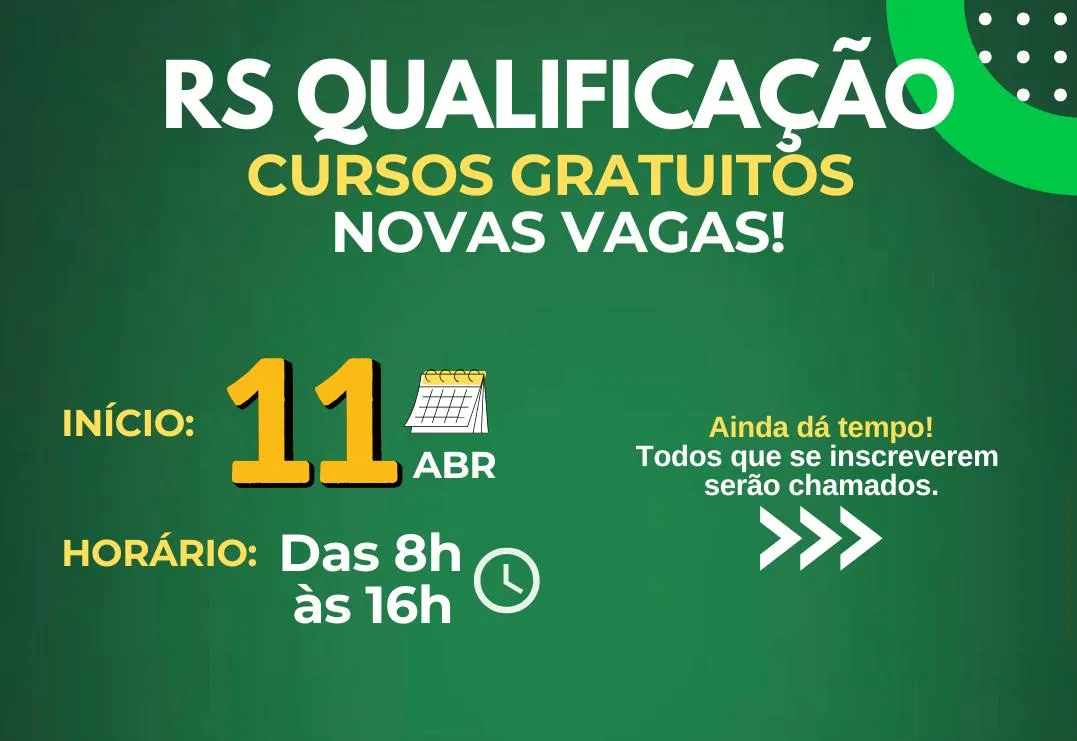 Estão abertas novas inscrições para os cursos do programa RS Qualificação Recomeçar 2025, em Barra do Rio Azul.