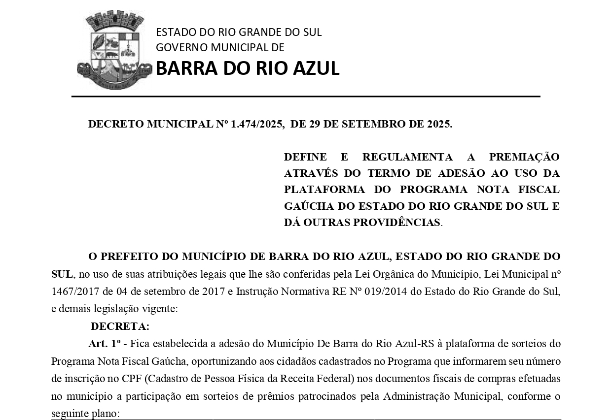 DECRETO MUNICIPAL Nº 1.474/2025, DE 29 DE SETEMBRO DE 2025