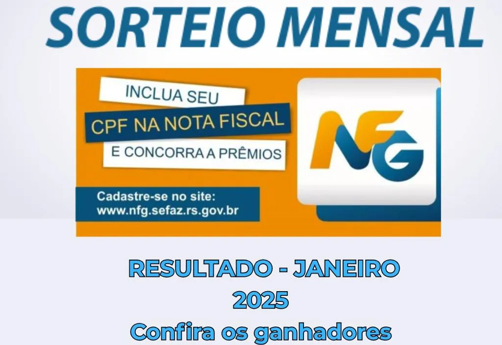 Ganhadores do Programa Nota Fiscal Gaúcha do município de Barra do Rio Azul – Sorteio JANEIRO 2026
