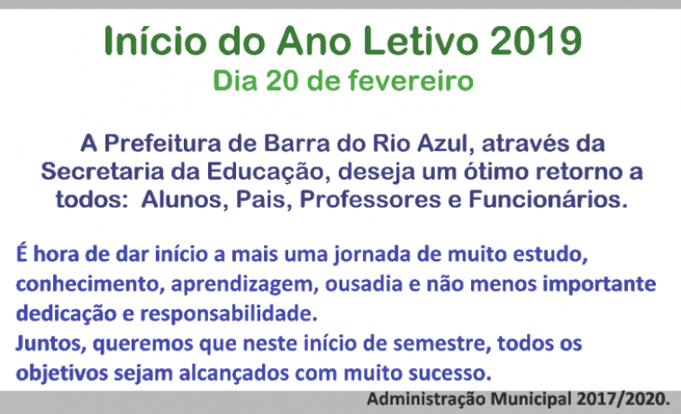 Ano letivo inicia na quarta-feira, 20, em Barra do Rio Azul.
